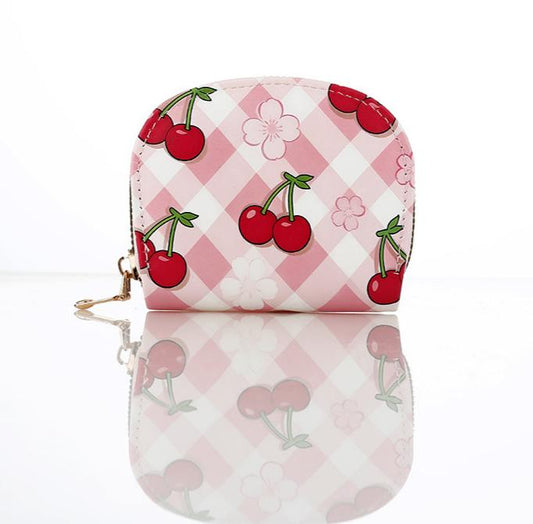 Cherry & Pink Gingham Print Mini Wallet/Bag Charm