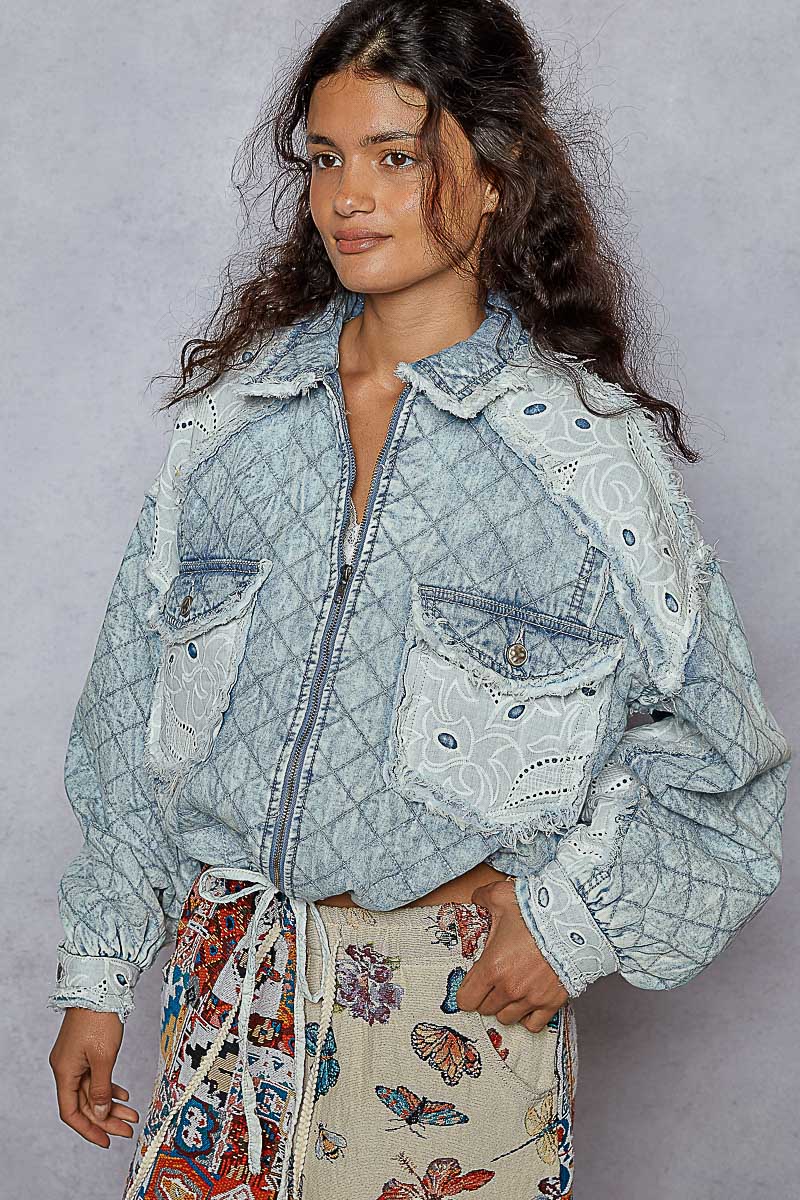 Vintage Wash and Lace Patch Quilted Jacket