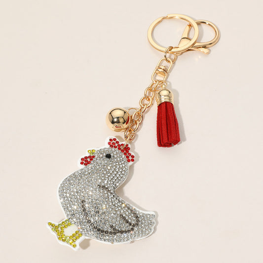Bling Studded Chicken Keychain Bag Charm