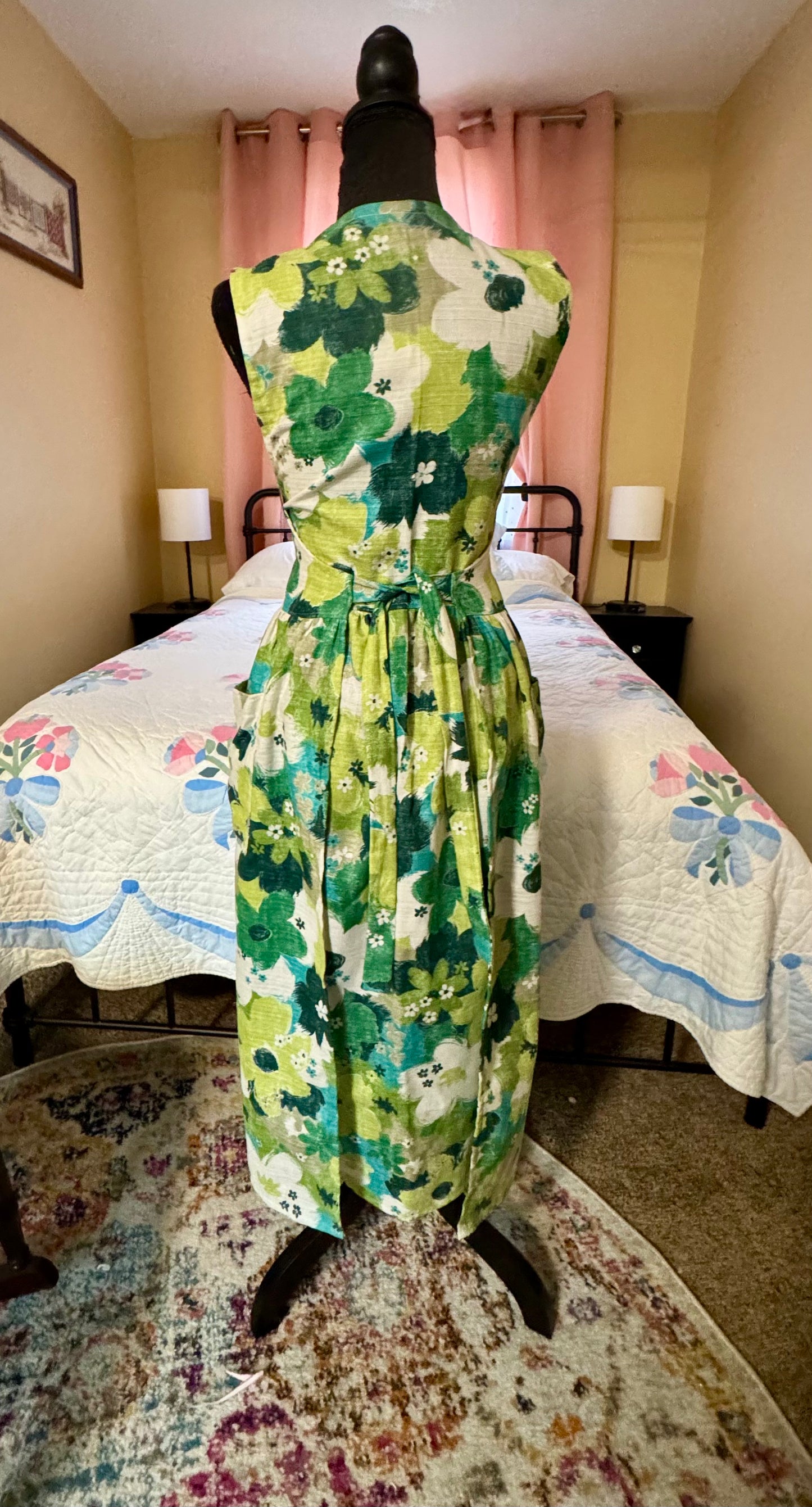 Vintage Floral Wrap Apron Dress