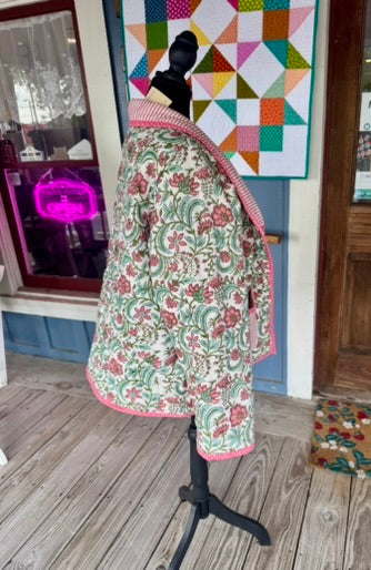 Pink Floral and Striped Quilted Jacket