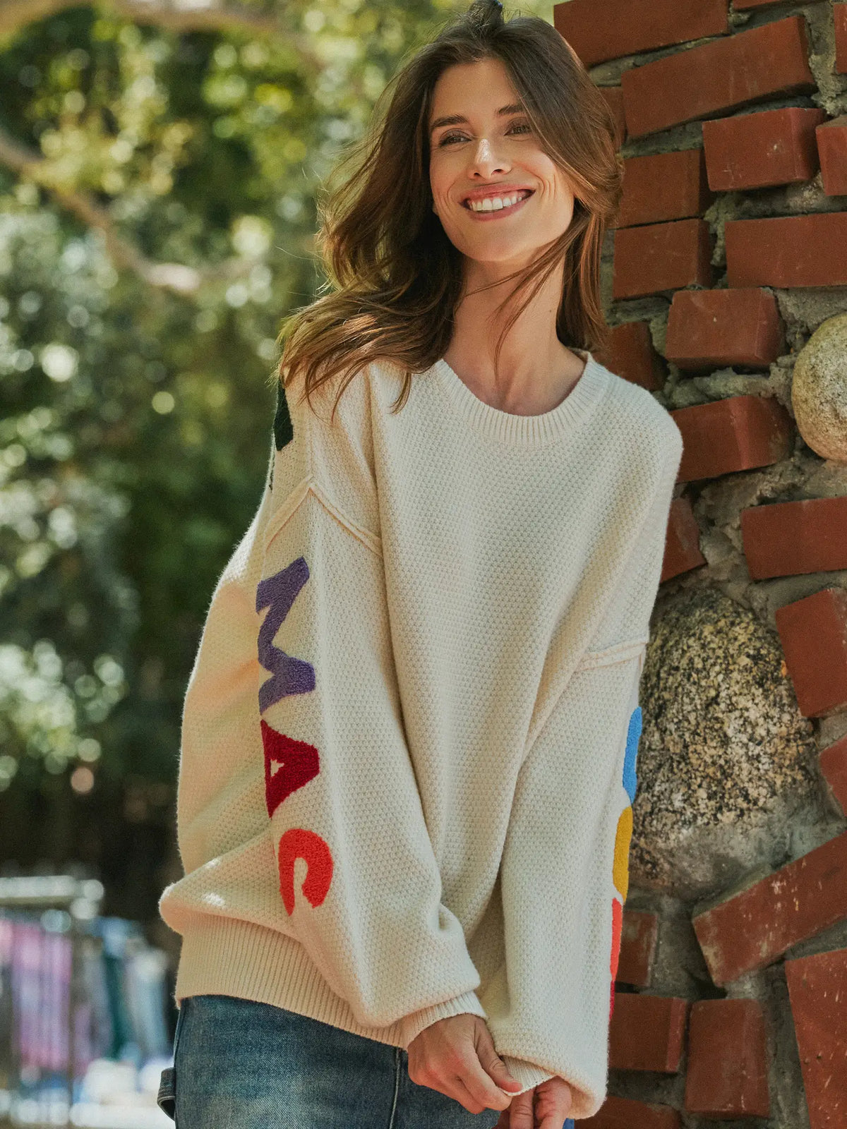 Multicolor Graphic Lettering Oversized Christmas Sweater