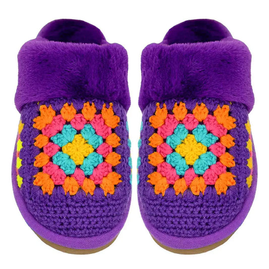 Purple - Crochet w Faux Fur Home Slippers