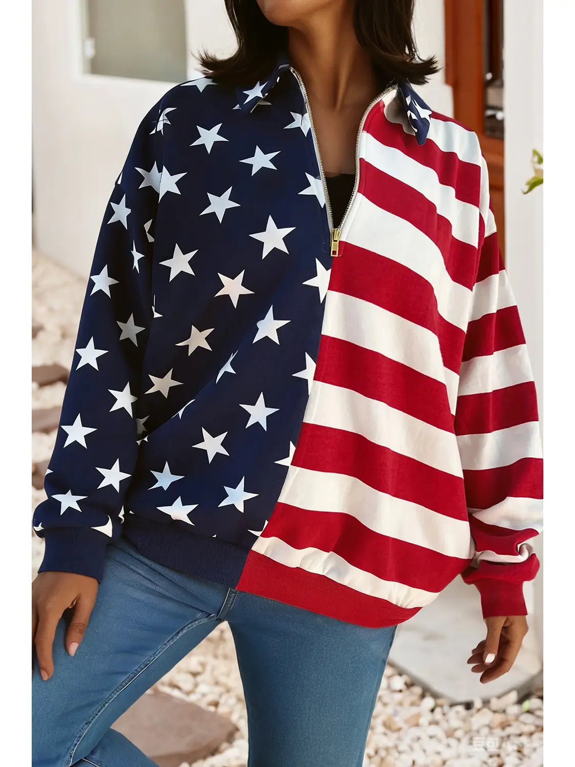 American Flag Collared Sweatshirt