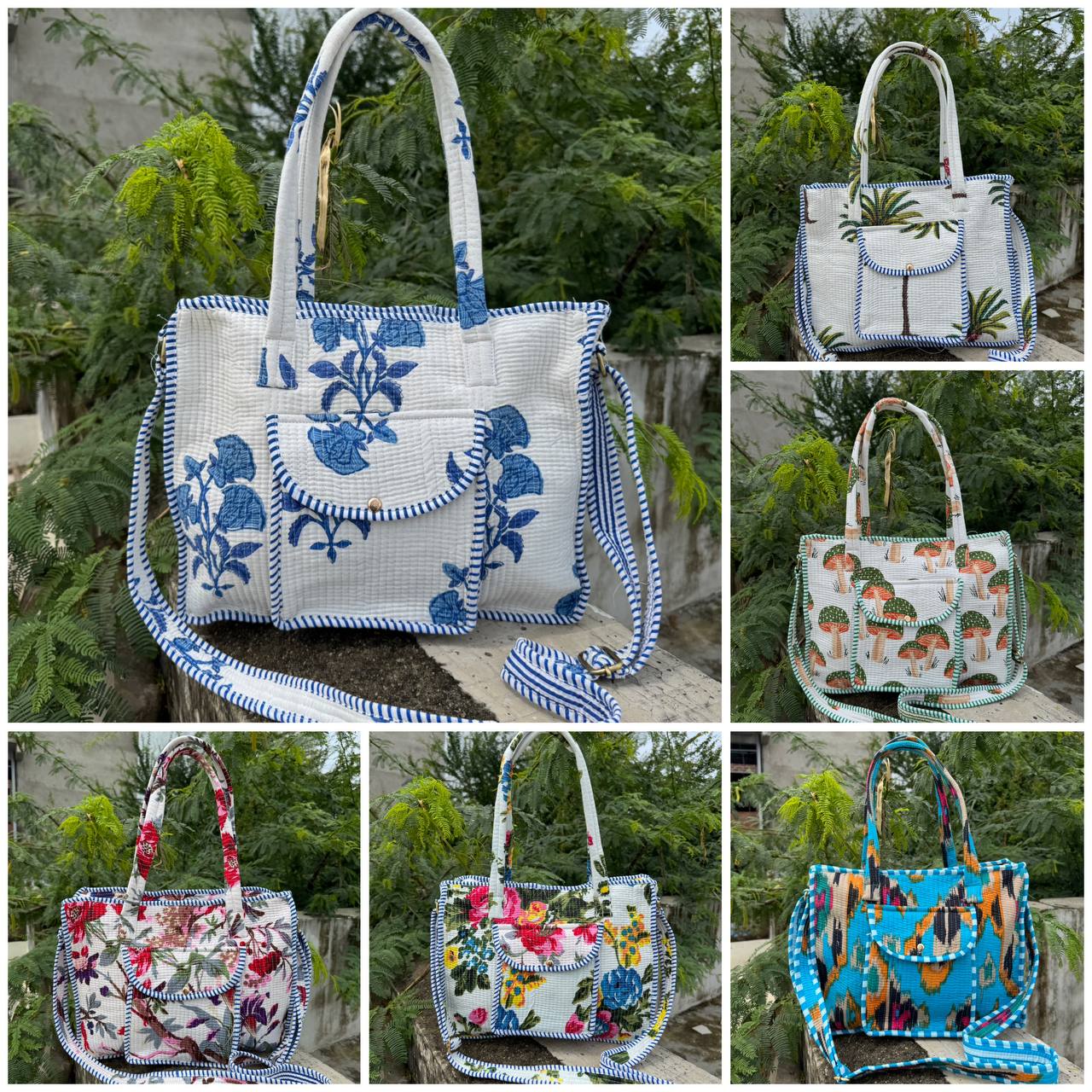Zippered Quilted Messenger Bags with Outside Pocket