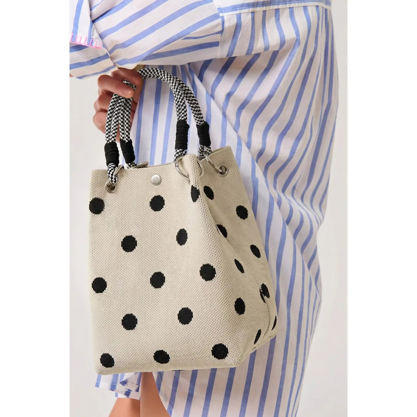 Knitted Polka Dot Bag with Rope Handles