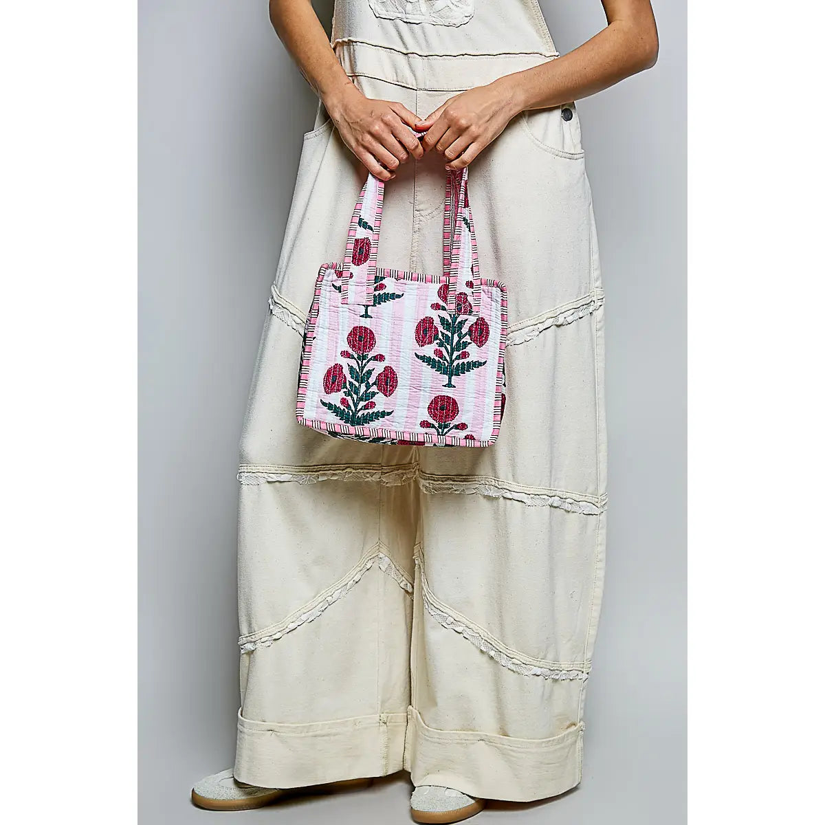 Pink & White Striped Mini Quilted Cotton Tote Bag