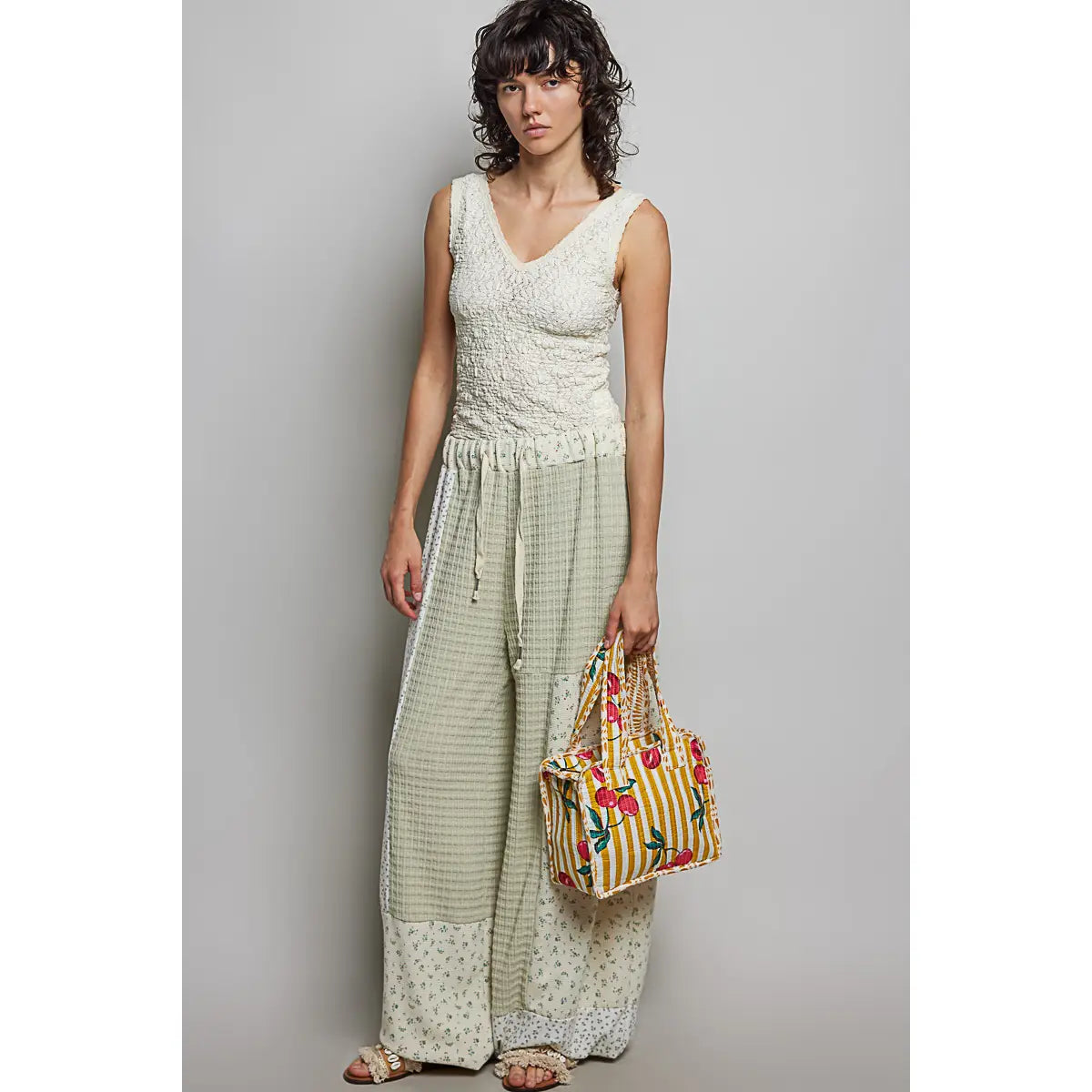 Yellow & White Striped Mini Quilted Cotton Tote Bag