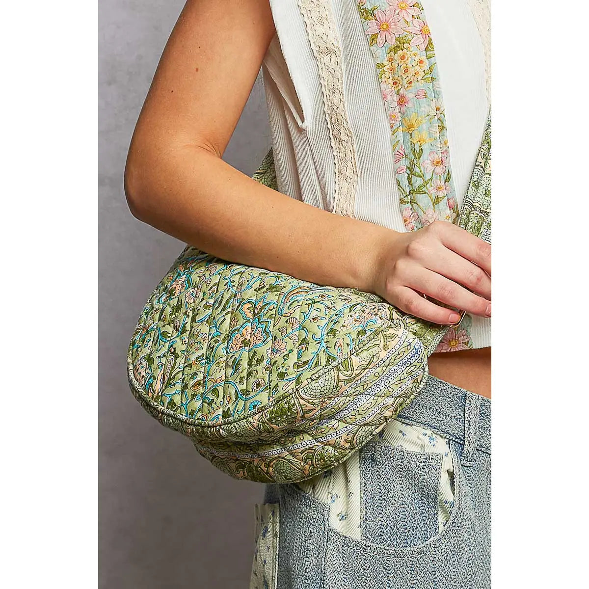 Cresent-Shaped Quilted Crossbody Bag
