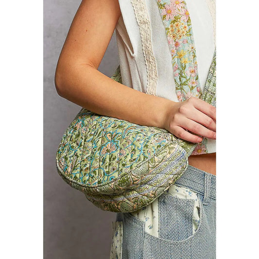 Cresent-Shaped Quilted Crossbody Bag
