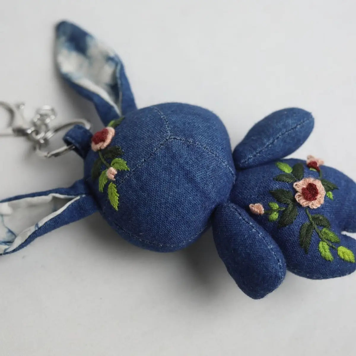 Embroidered Denim Rabbit Bag Charm