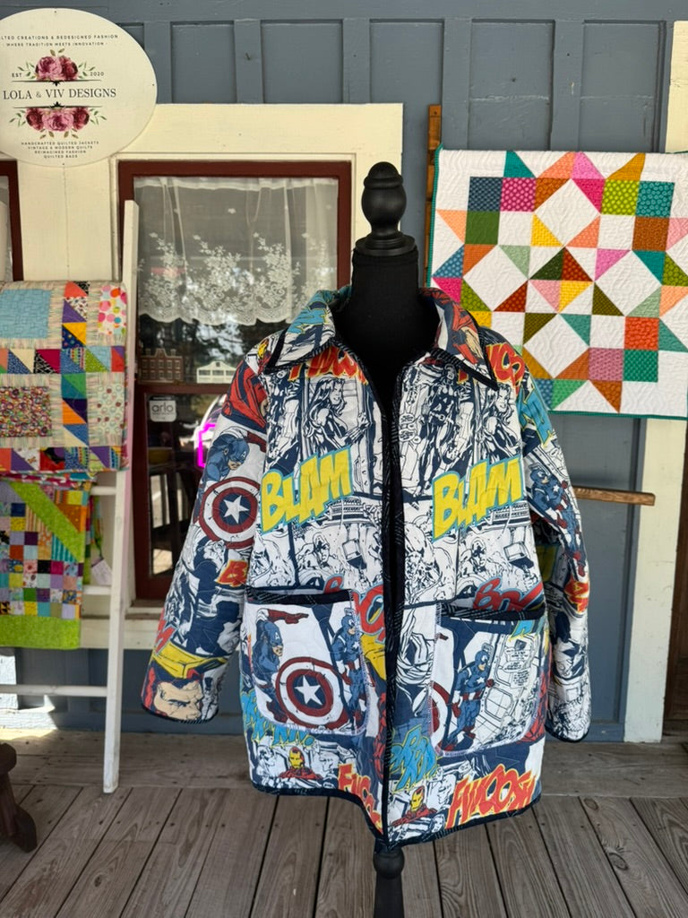 Retro Comic "Avengers Assemble" Quilted Jacket