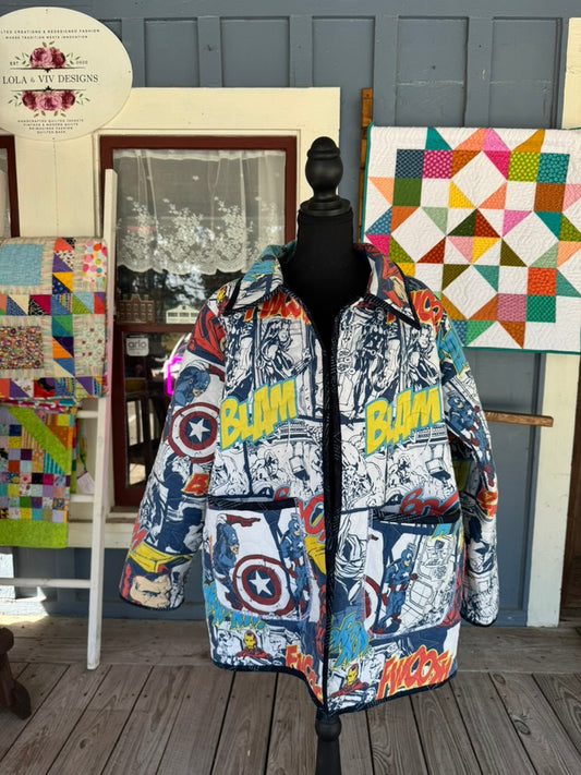Retro Comic "Avengers Assemble" Quilted Jacket