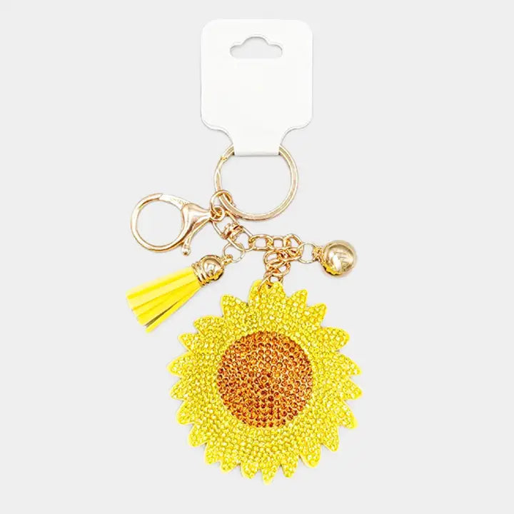 Bling Studded Sunflower Keychain Bag Charm
