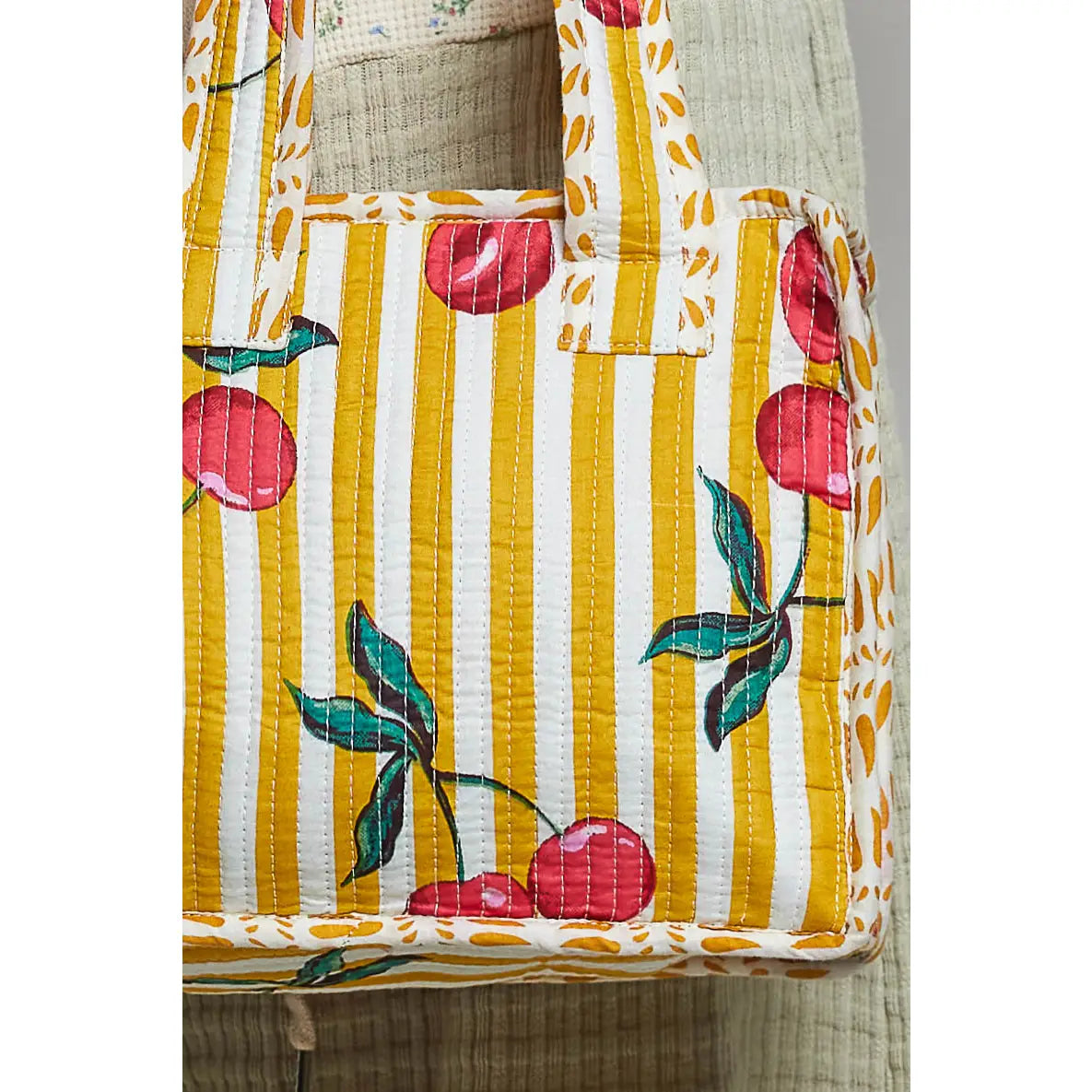 Yellow & White Striped Mini Quilted Cotton Tote Bag