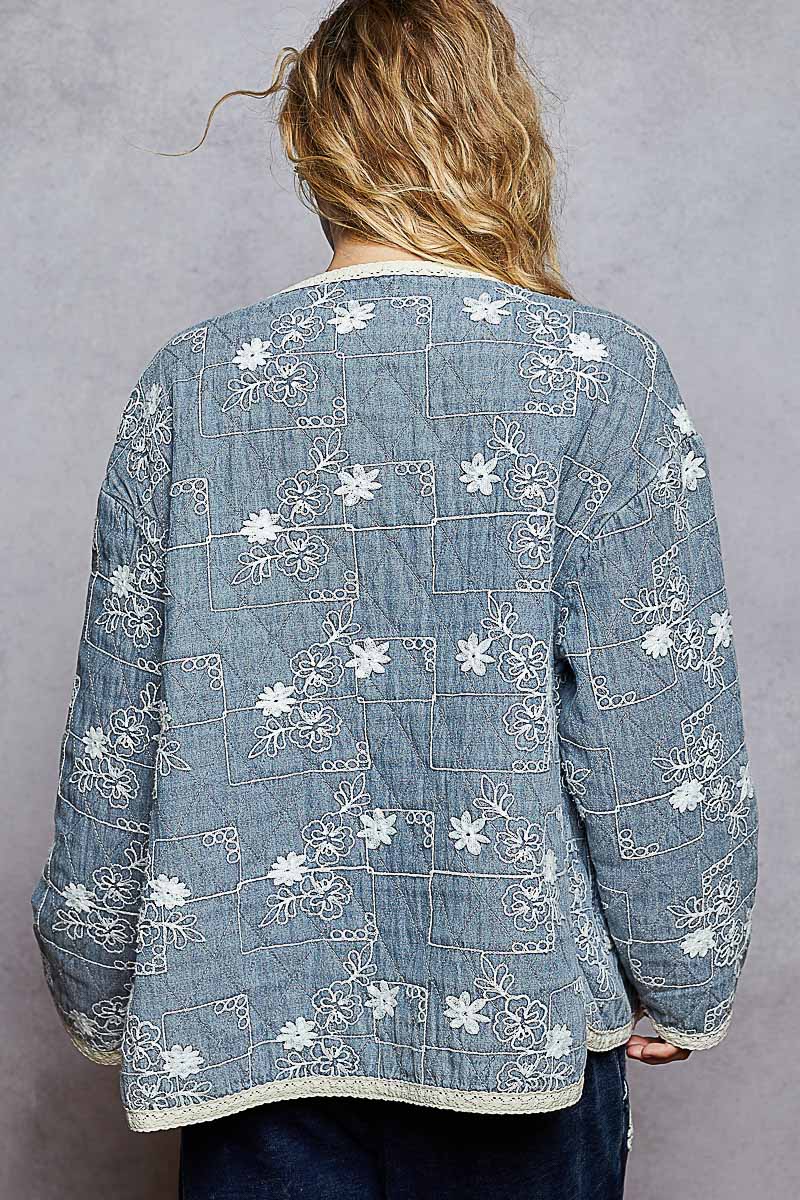 Long Sleeve Quilted Woven Denim Jacket