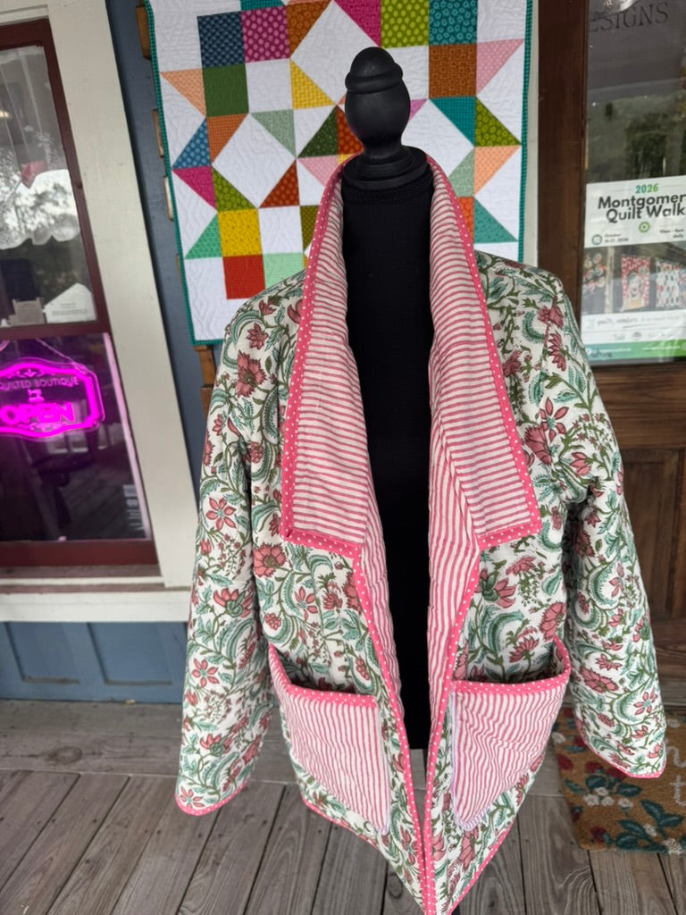 Pink Floral and Striped Quilted Jacket