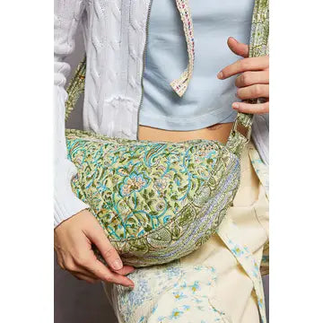 Cresent-Shaped Quilted Crossbody Bag