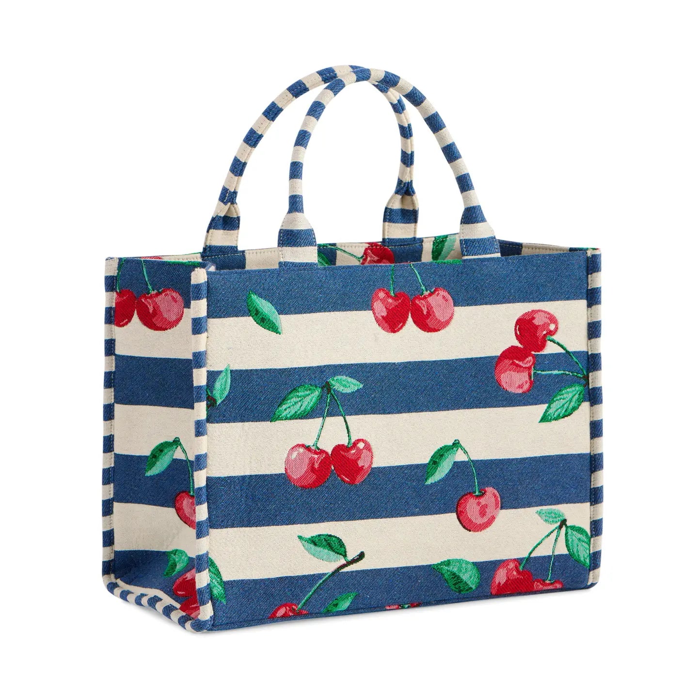 Cherries and Stripes Jacquard Tote