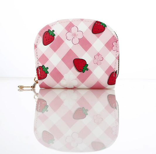 Strawberry & Pink Gingham Print Mini Wallet/Bag Charm