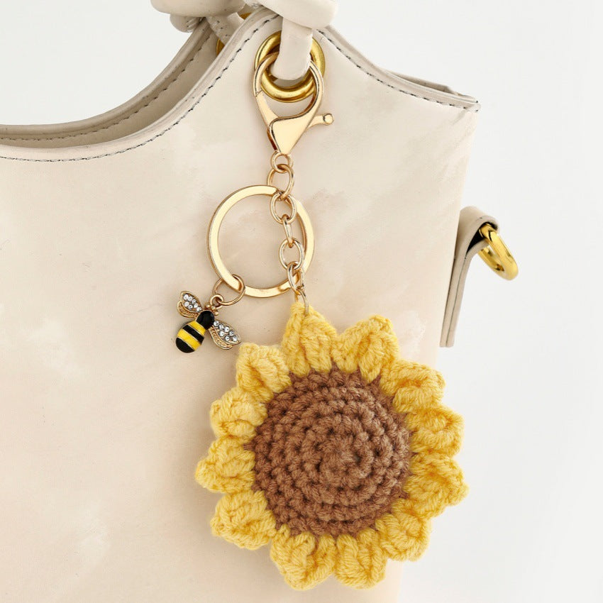 Crocheted Sunflower Keychain Bag Charm