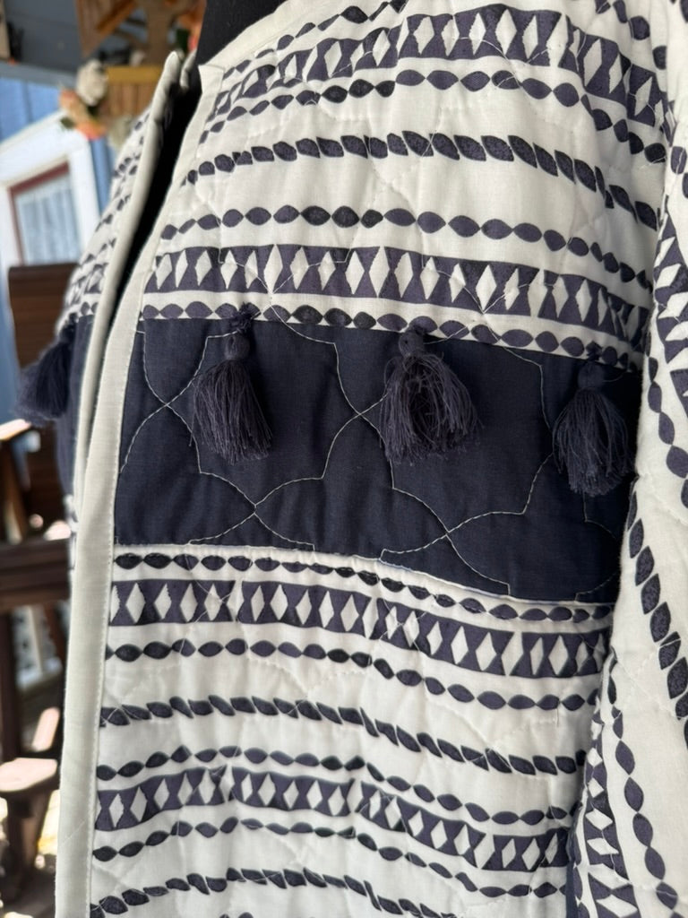 Quilted Bog Jacket with Tassel Embellishments