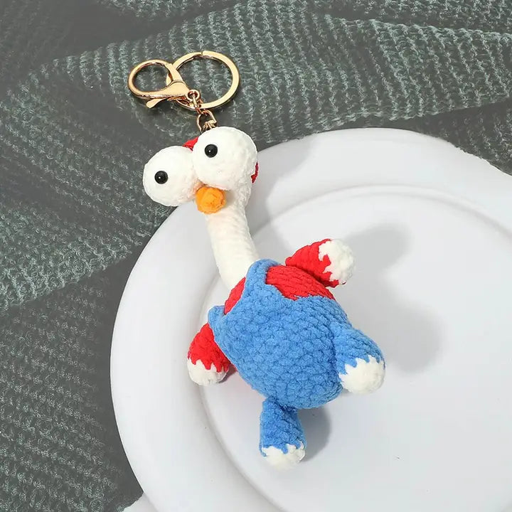 Crochet Chicken in Mario Outfit Keychain Bag Charm