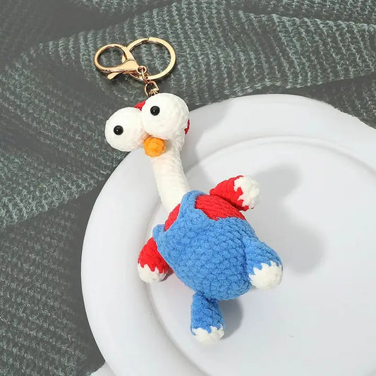 Crochet Chicken in Mario Outfit Keychain Bag Charm
