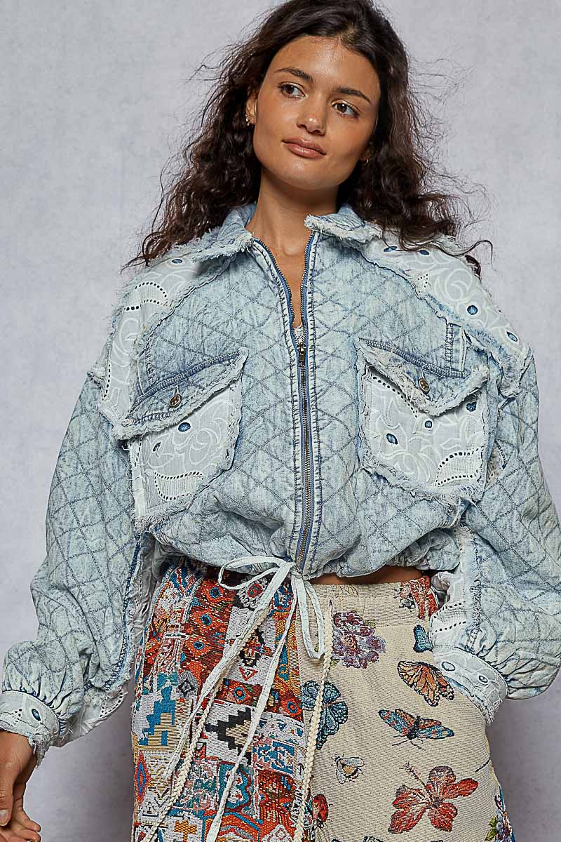 Vintage Wash and Lace Patch Quilted Jacket