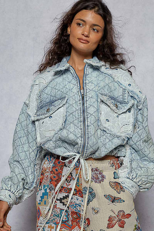 Vintage Wash and Lace Patch Quilted Jacket