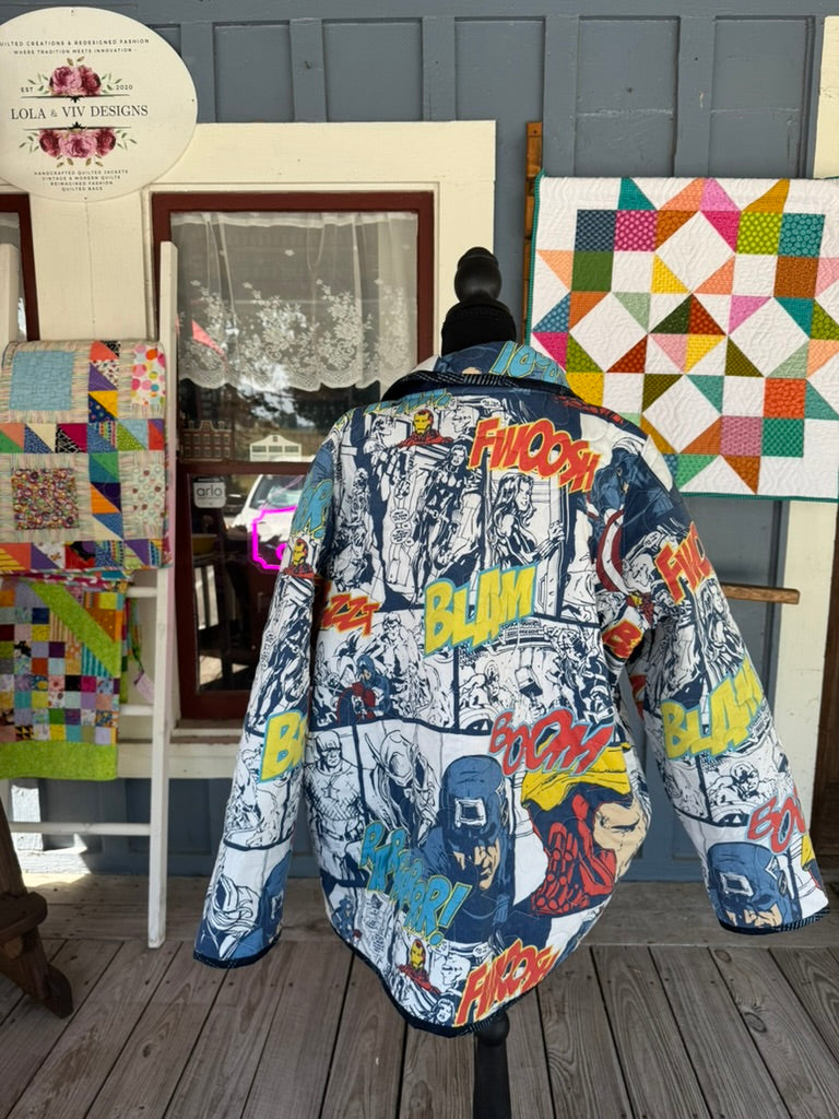 Retro Comic "Avengers Assemble" Quilted Jacket