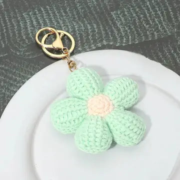 Mint Crochet Flower Bag Charm