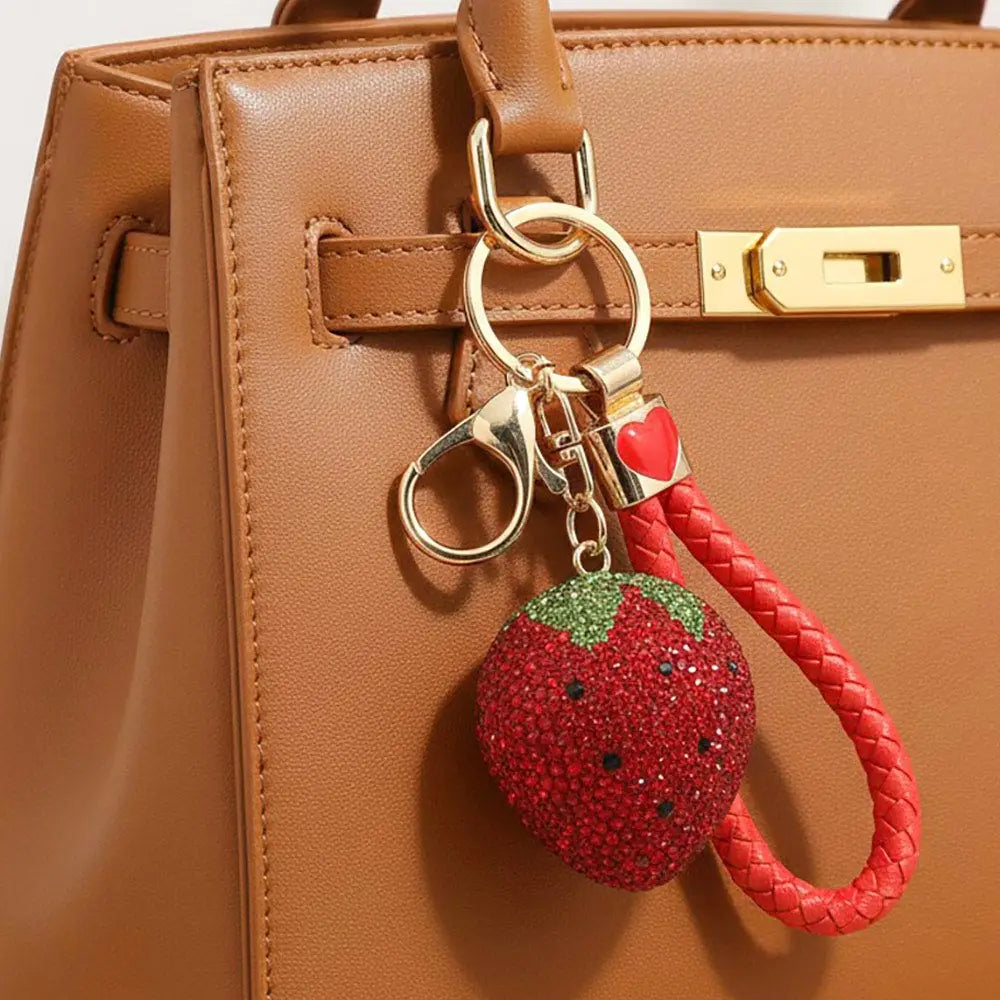 Bling Studded Strawberry Wristlet/Keychain Bag Charm