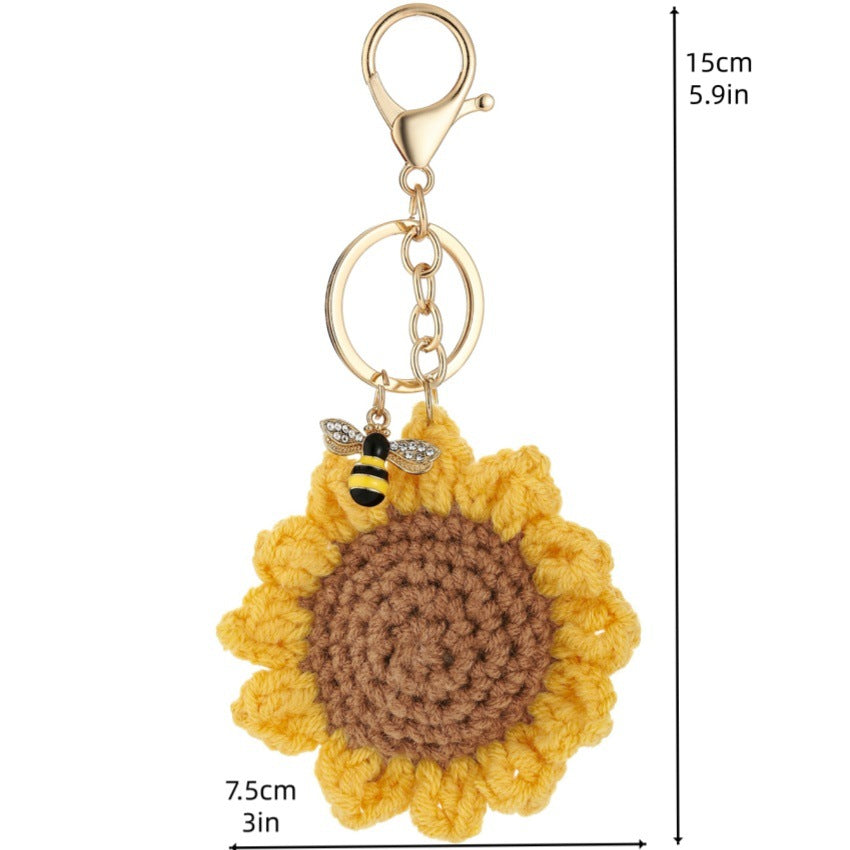 Crocheted Sunflower Keychain Bag Charm