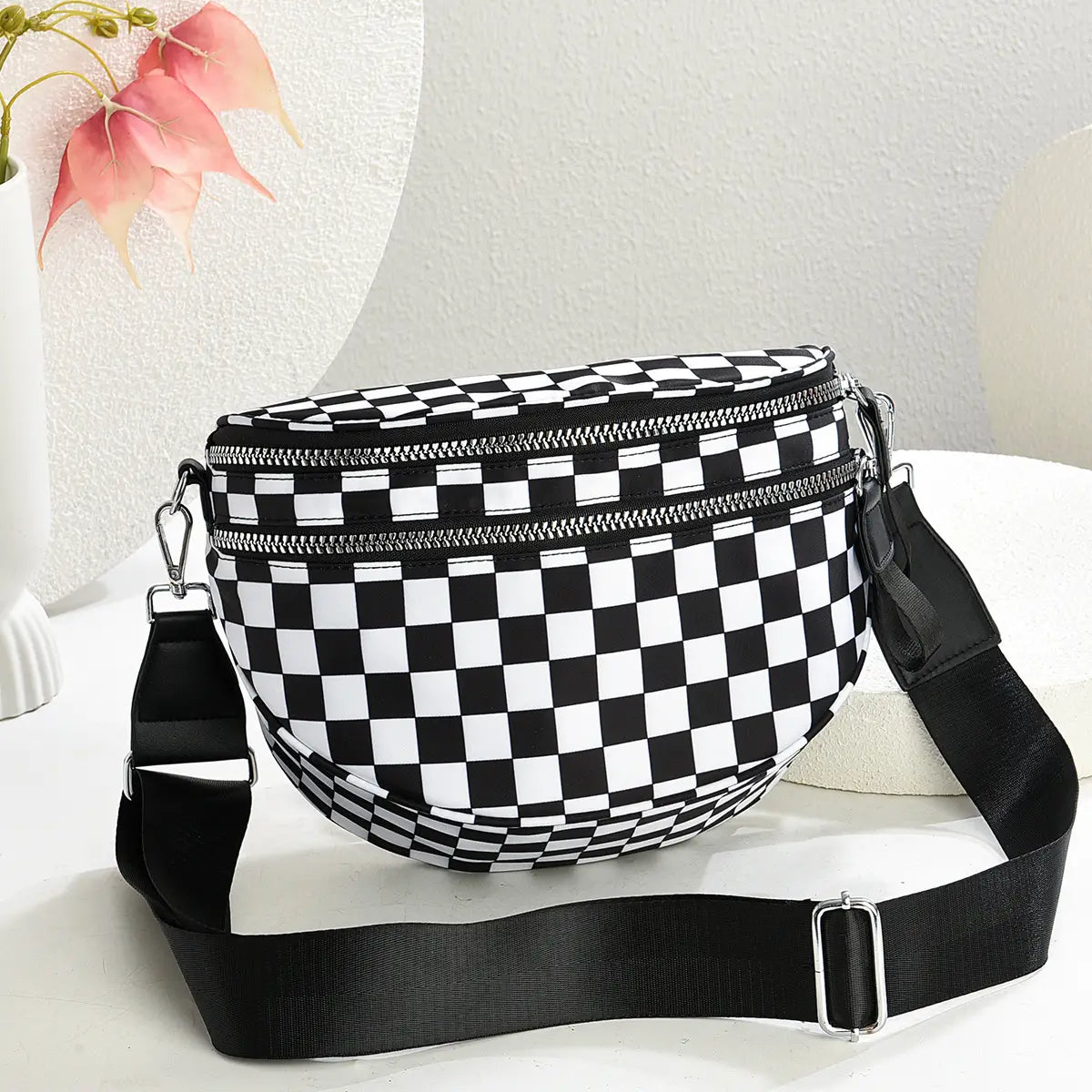 Black & White Oxford Checkered Crossbody/Bum Bag