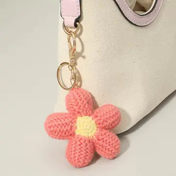 Coral Crochet Flower Bag Charm