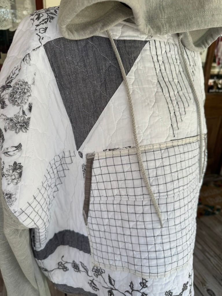 Patchwork Grey and White Quilted Hoodie