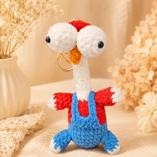 Crochet Chicken in Mario Outfit Keychain Bag Charm