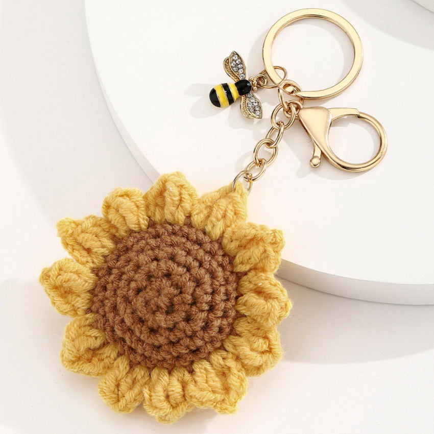 Crocheted Sunflower Keychain Bag Charm