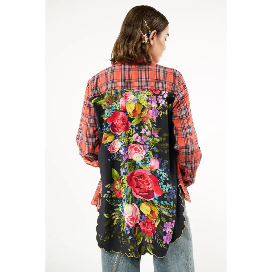 The Maggie Shirt - Plaid Floral and Embroidered High Low Blouse