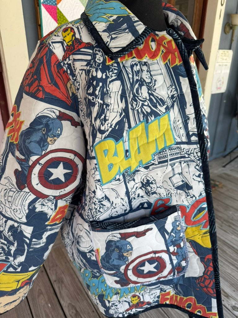 Retro Comic "Avengers Assemble" Quilted Jacket