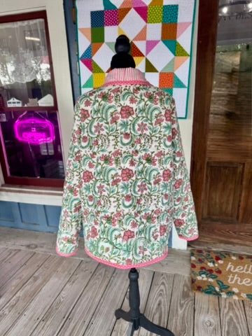 Pink Floral and Striped Quilted Jacket
