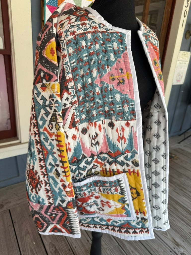Quilted Bog Jacket with a boho-vibe pattern