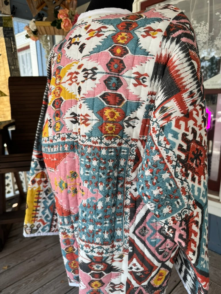 Quilted Bog Jacket with a boho-vibe pattern