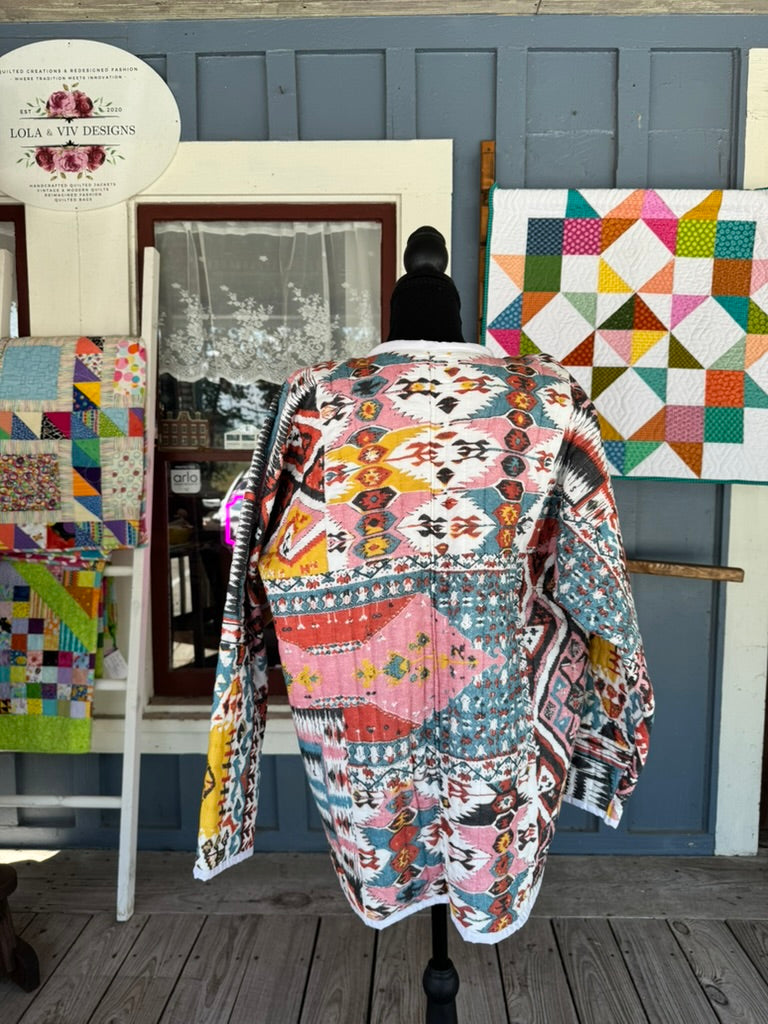 Quilted Bog Jacket with a boho-vibe pattern