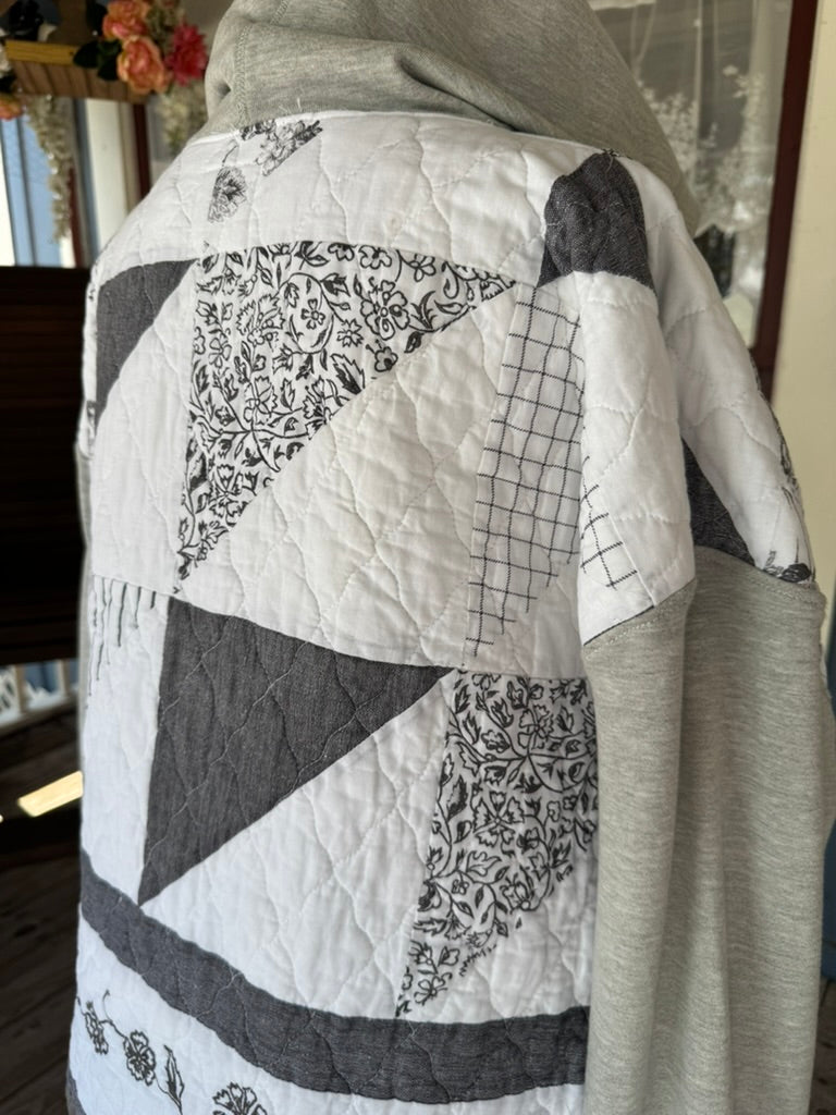 Patchwork Grey and White Quilted Hoodie