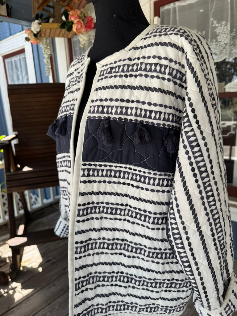 Quilted Bog Jacket with Tassel Embellishments