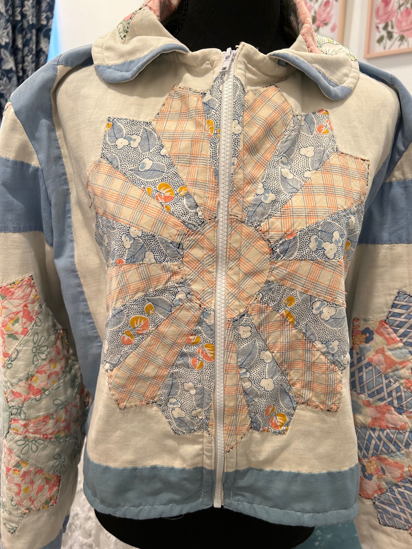 Vintage Quilted Jacket - Dresden Plate Moto Jacket