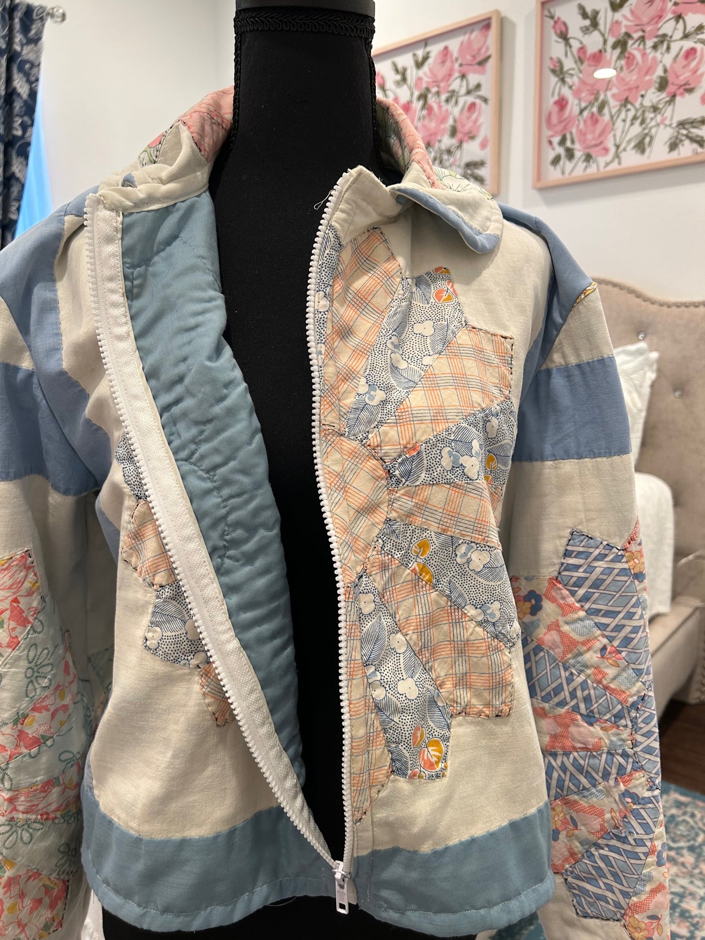 Vintage Quilted Jacket - Dresden Plate Moto Jacket