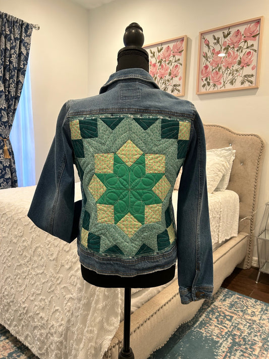 Redesigned Denim Jacket - Double Star Block (Quilted Panel)